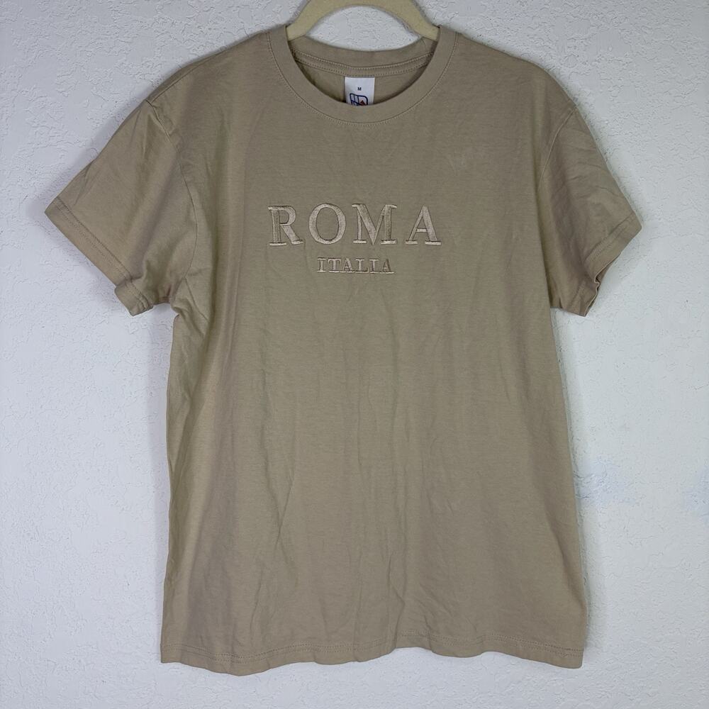 Roma Italia Embroidered Cream Tee Size M, 100% cotton, travel, comfort, unisex